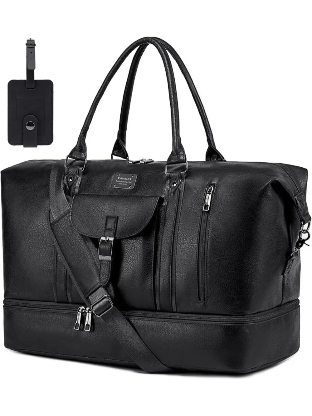 Large Faux Leather Weekender Duffel Bag with Shoes Compartment & Waterproof